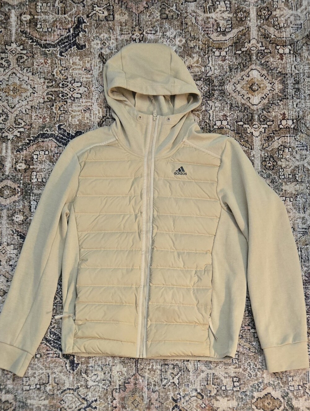 Adidas Beige Hybrid Puffer Hooded Jacket Size Small